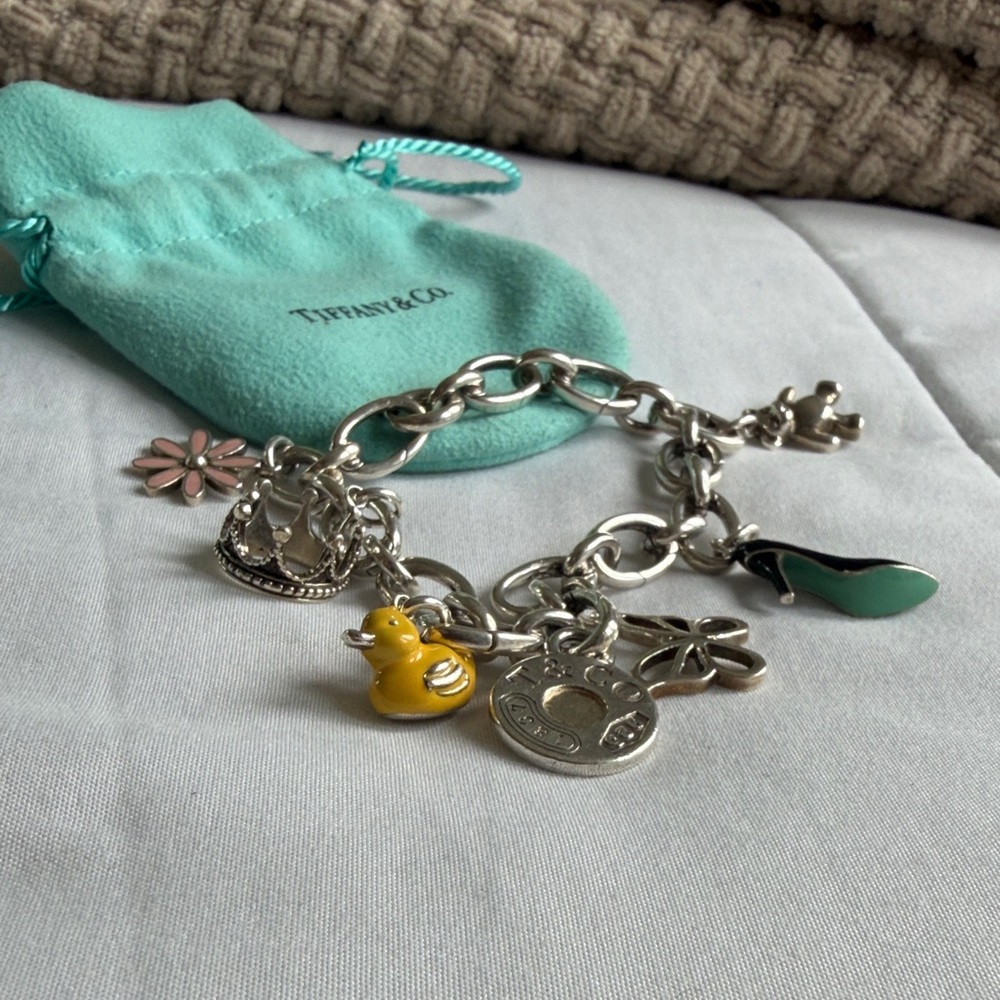 Tiffany & Co. Silver Charm Bracelet with Yellow and Green Accents